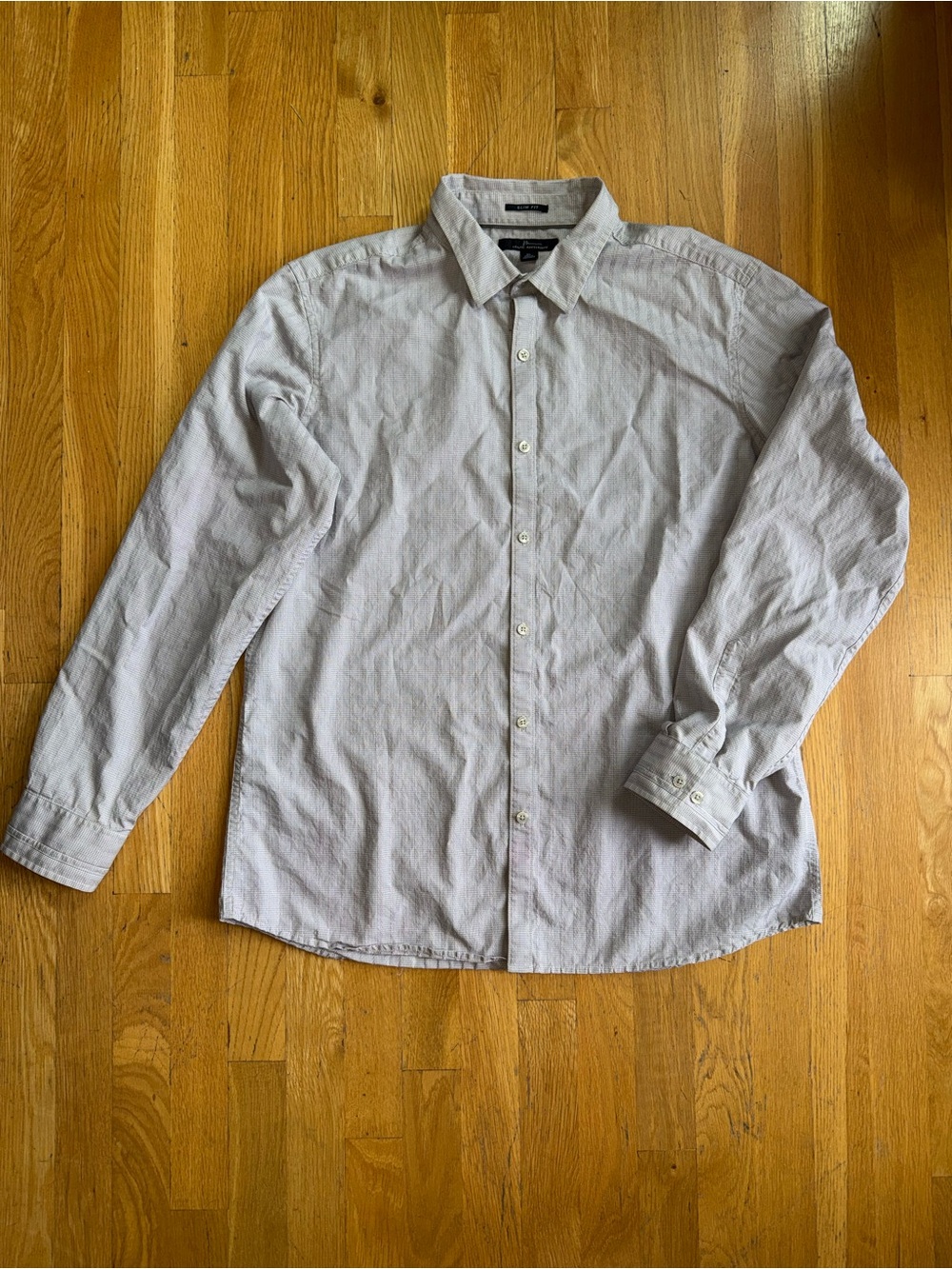 Marc Anthony Men's XL Slim Fit Cotton Gray/White Check Long Sleeve Button-Up